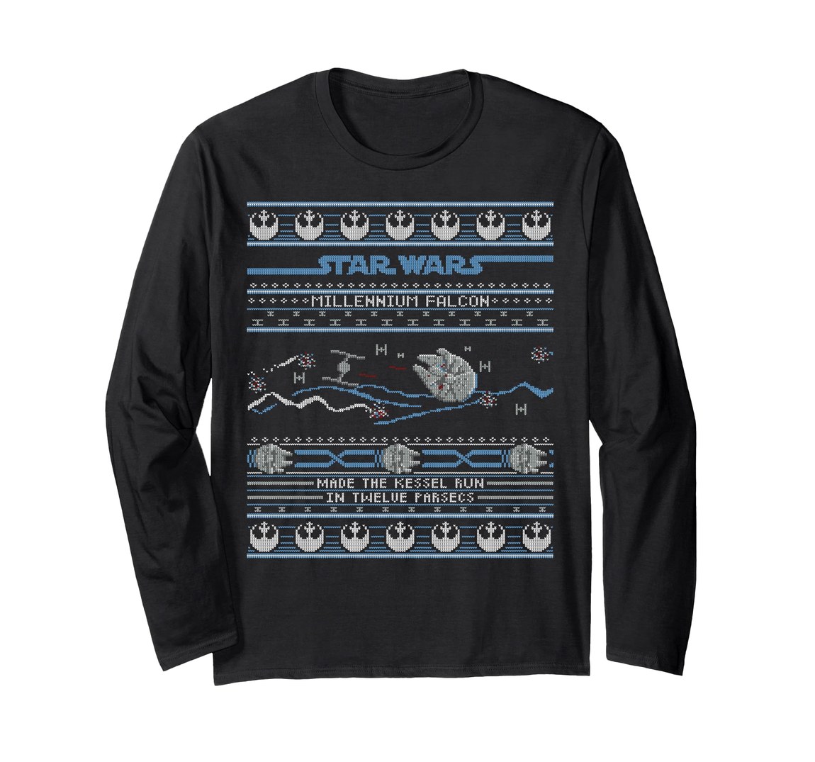 スターウォーズ Star Wars ミレニアム・ファルコン Millennium Falcon ケッセル・ラン Kessel Run アグリークリスマスセーター デザイン ロングTシャツ 長袖 ユニセックス｜Basqueバスク