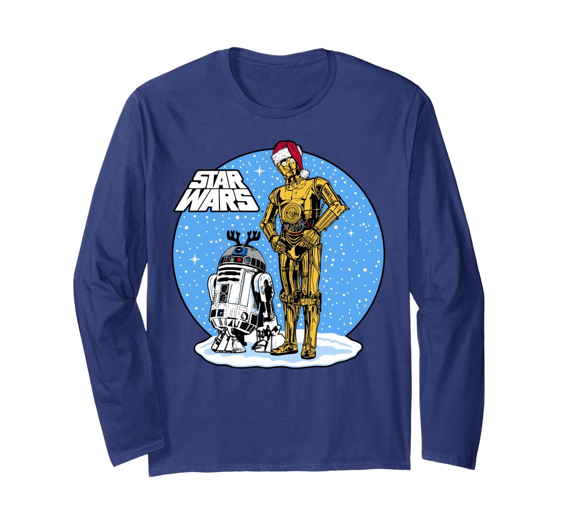 スターウォーズ シー・スリーピーオー C-3PO アールツー・ディーツー R2-D2 クリスマス スノーグローブ デザイン ロングTシャツ 長袖 ユニセックス｜Basqueバスク