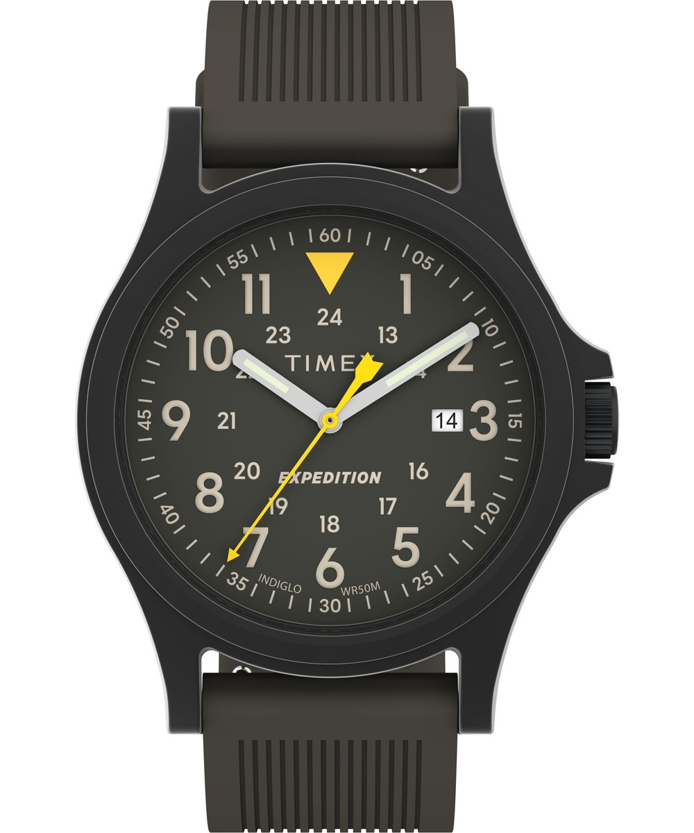 Timexタイメックス メンズ エクスペディション アカディア 40mm ウォッチ ガンメタル ストラップ グリーン ダイアル ブラック ケース