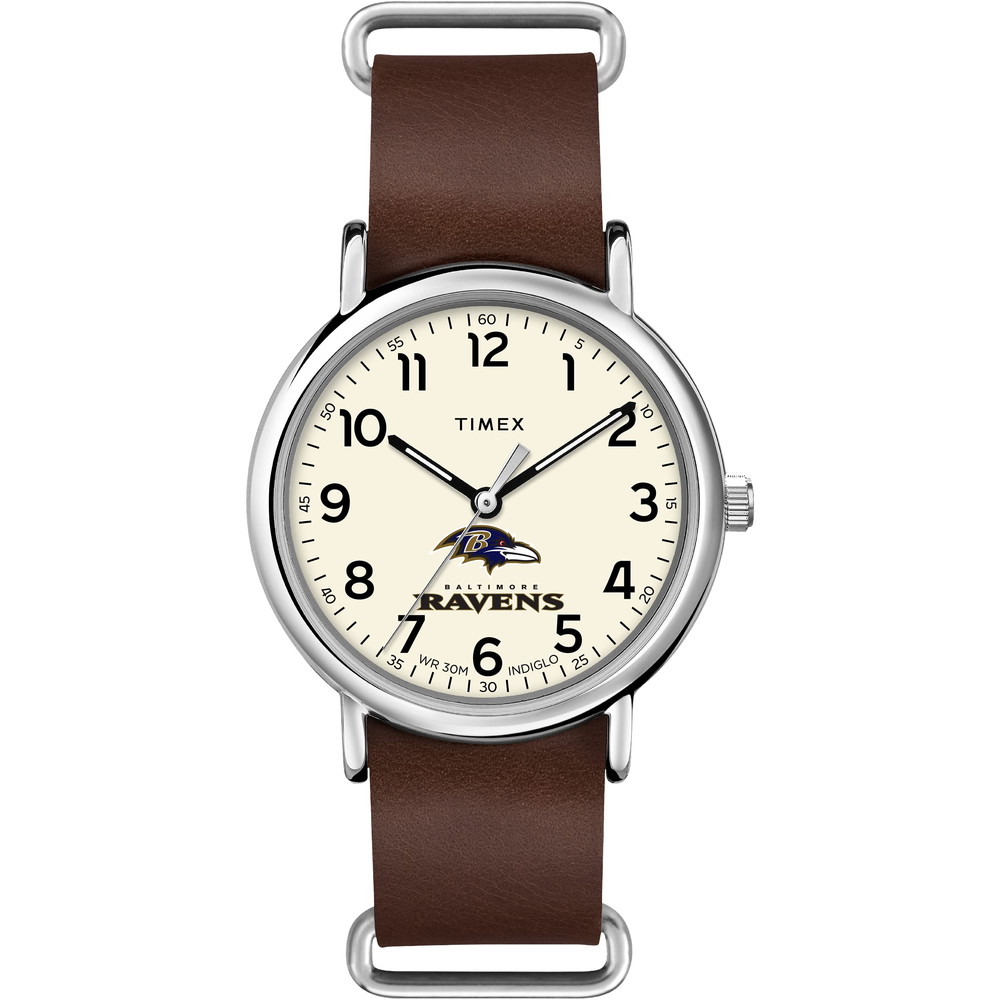Timexタイメックス メンズ NFL ウィークエンダー 40mm 腕時計 ボルチモア レイブンズ ブラウン 本革 スリップスルー ストラップ