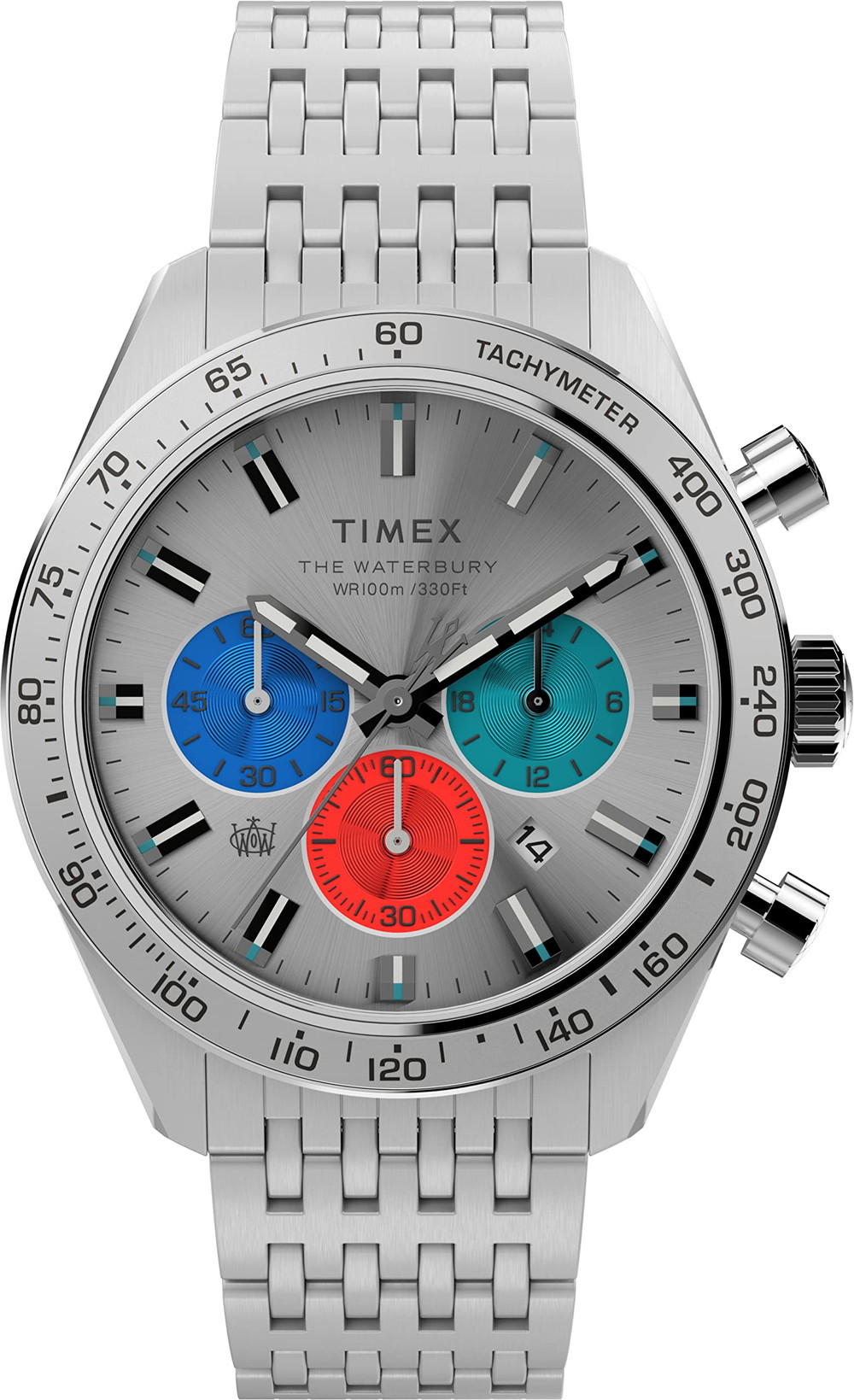 Timexタイメックス メンズ ウォーターベリー ダイバー クロノグラフ 41mm 腕時計 シルバートーン ダイヤル ステンレススチール ケース & ブレスレット
