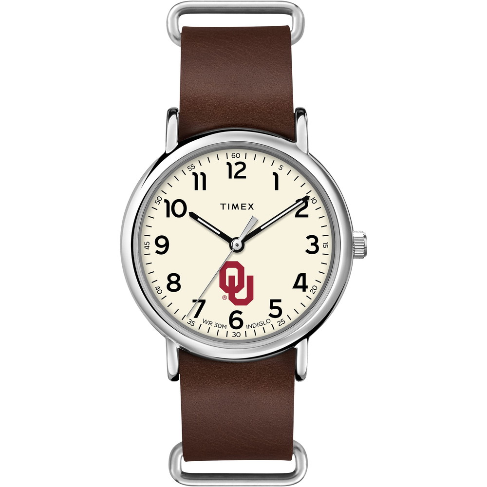 Timexタイメックス トリビュート メンズ カレッジエイト ウィークエンダー 40mm ウォッチ オクラホマ スーナーズ ブラウン 本革 スリップスルー ストラップ