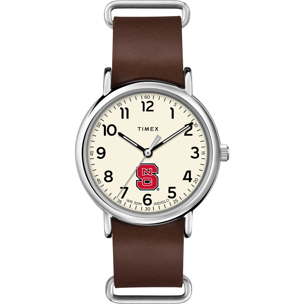 Timexタイメックス メンズ カレッジエイト ウィークエンダー 40mm ウォッチ ノースカロライナ ステート ウルフパック ブラウン 本革 スリップスルー ストラップ
