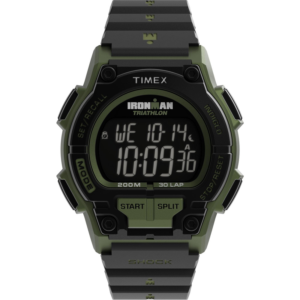 Timexタイメックス メンズ アイアンマン ショック エンデュア 42mm ウォッチ ブラック ストラップ デジタル ダイアル グリーン ケース
