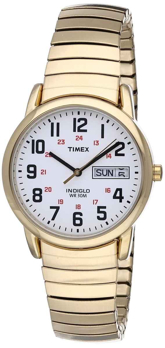 Timex メンズ Easy Reader 35mm デイデイト腕時計 ゴールドトーンケース ホワイトダイアル ゴールドトーンエクスパンションバンド