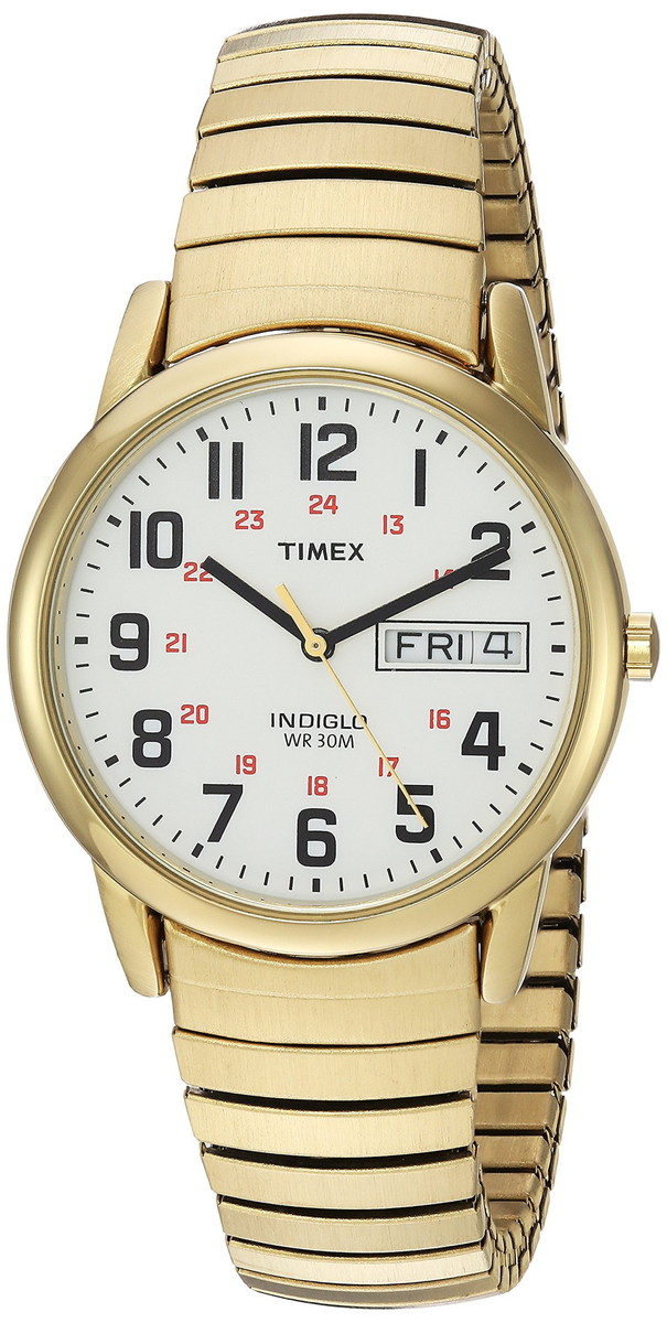 Timex メンズ Easy Reader 35粍 ウオッチ ゴールドトーンケース 白いこと文字盤 エクストラロングゴールドトーンエクスパンションバンド