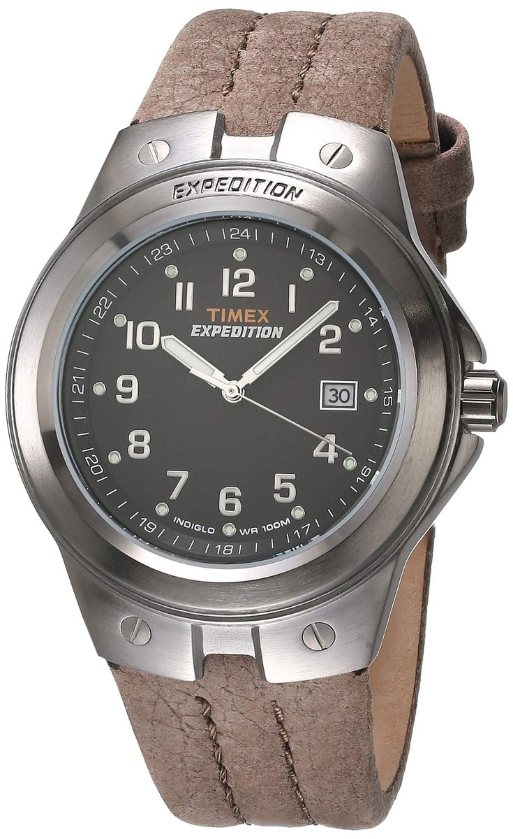 Timex メンズ T49631 Expedition Metal Tech ブラウンレザーストラップ腕時計