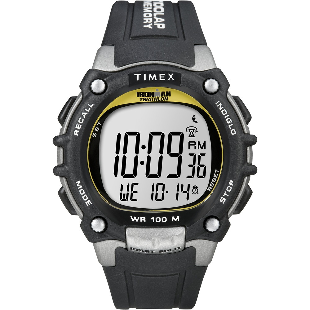 Timex メンズ Ironman Triathlon Classic 100 44mm 腕時計 ブラック\u0026シルバートーンケース イエローアクセント ブラックレジンストラップ
