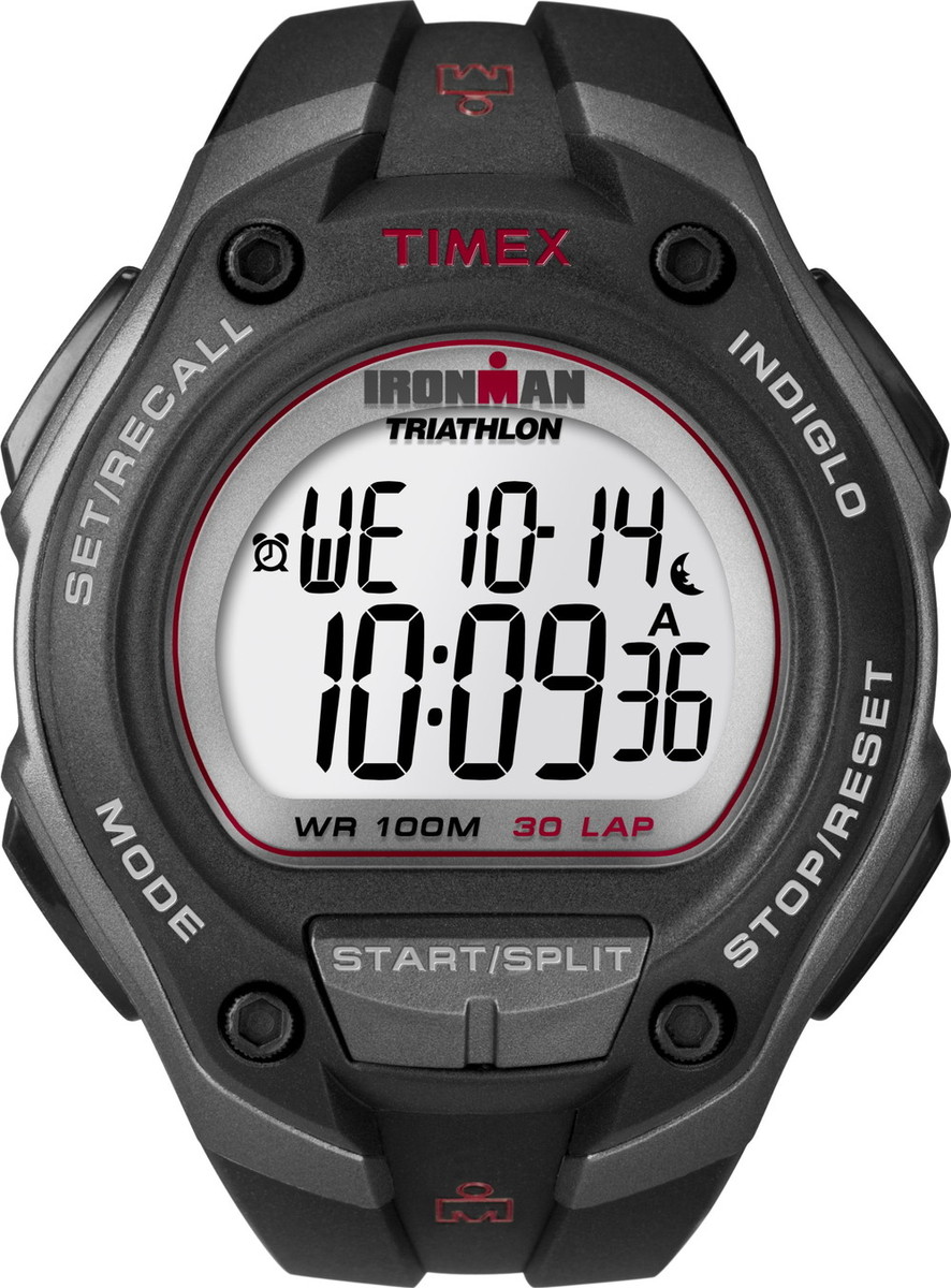 Timex メンズ T5K417 Ironman Classic 30 オーバーサイズ ブラック/グレー/レッド レジンストラップ腕時計