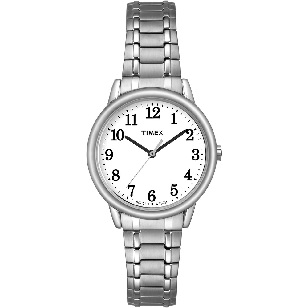 Timex レディース Easy Reader 30mm 腕時計 シルバートーンケース ホワイトダイアル シルバートーンステンレススチールエクスパンションバンド