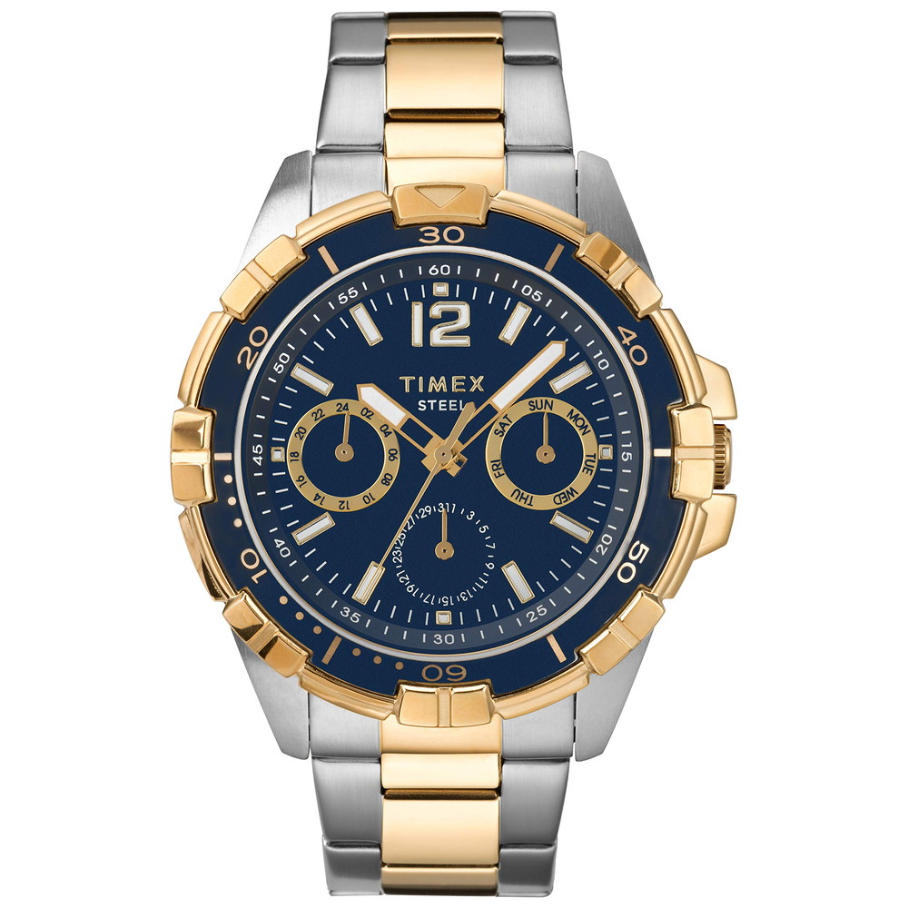 Timex メンズ Dress アナログ 45粍 ステンレス鋼スチール写真 マルチ役立つこと 腕輪ウオッチ ツートーン/青碧