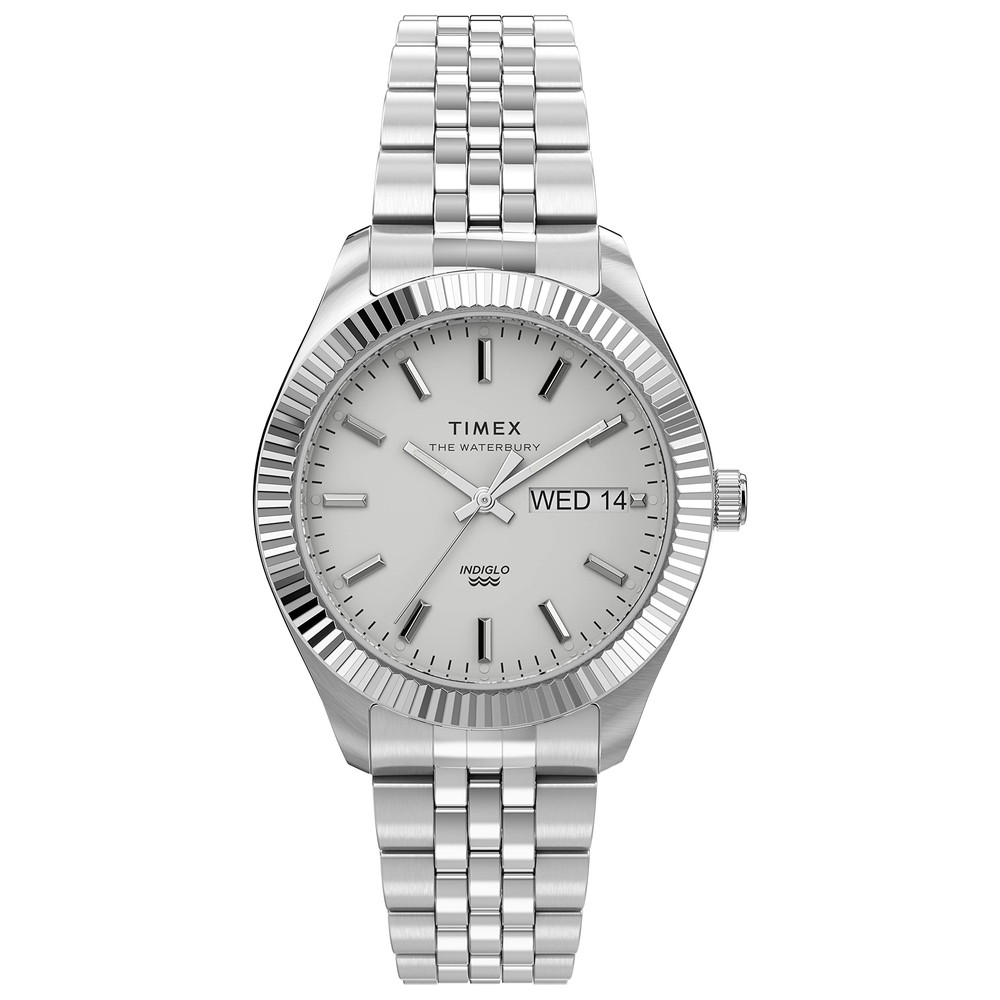 Timex レディース Waterbury Legacy Boyfriend 36粍 ウオッチ - シルバートーンケース\u0026文字盤 ステンレススチールブレスレット