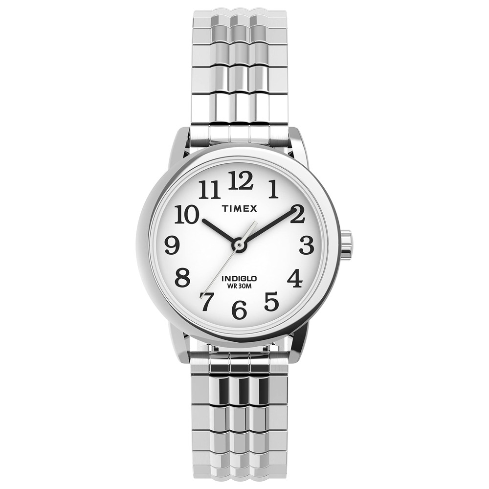 Timex レディース Easy Reader 25粍 Perfect Fit ウオッチ シルバートーンケース 白いこと文字盤 シルバートーンエクスパンションバンド