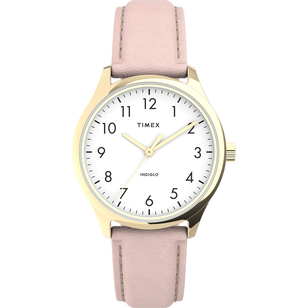 Timex レディース Modern Easy Reader 32mm 腕時計 ローズゴールドトーンケース ホワイトダイアル ピンク本革ストラップ｜Basqueバスク