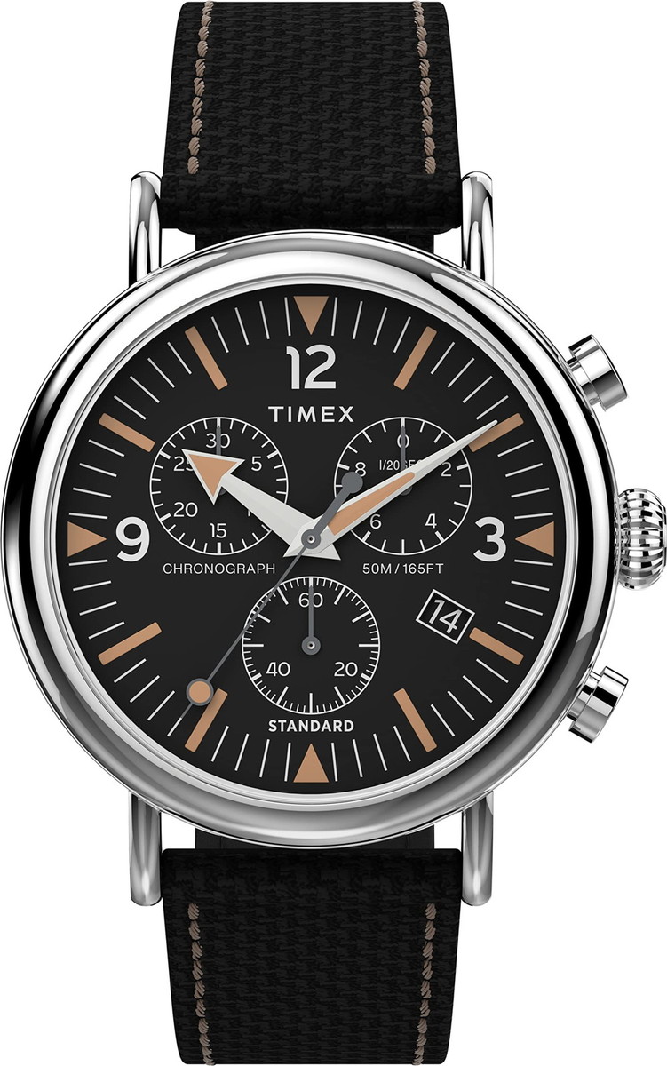 Timex メンズ Chronograph 41粍 ウオッチ - ブラックストラップ 黒いこと文字盤 シルバートーンケース