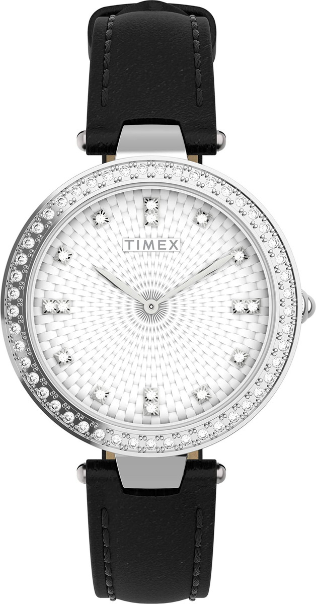 Timex レディース Adorn 32mm 腕時計 - シルバートーンダイアル シルバートーンケース ブラックストラップ