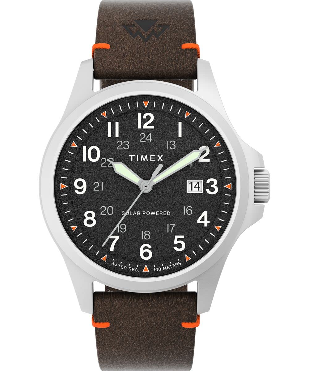 Timex メンズ Expedition North Field Solar 41粍 ウオッチ - ブラウンストラップ 黒いこと文字盤 ステンレススチールケース