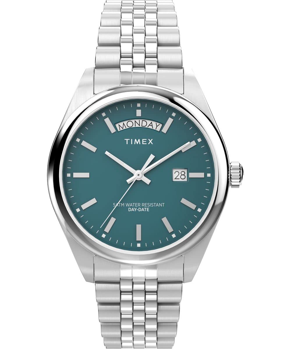 Timex メンズ Legacy 41粍 ウオッチ ステンレススチールブレスレット 緑であること文字盤 ステンレススチールケース