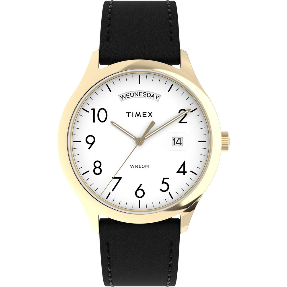 Timex メンズ Modern Easy Reader 40粍 ウォッチ - ブラックストラップ 白いこと文字盤 ゴールドトーンケース