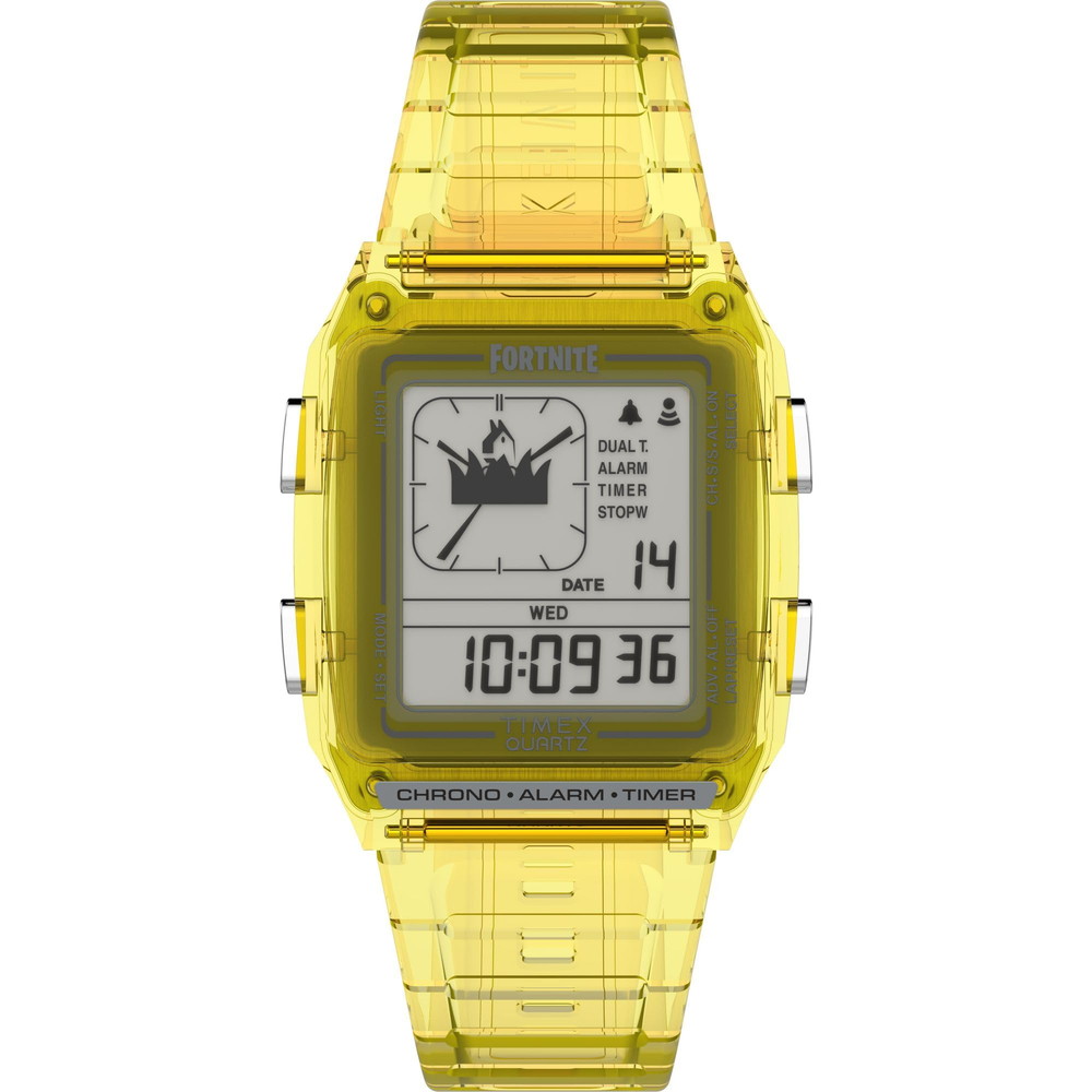 Timex メンズ Q LCA x Fortnite 35粍 ウオッチ - イエローストラップ デジタル文字盤 黄色容れもの