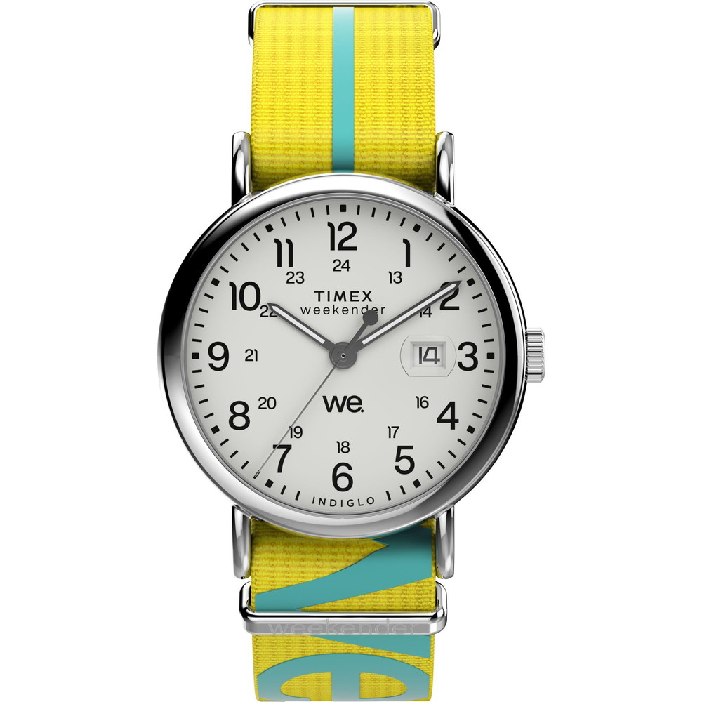 Timex メンズ Weekender 40粍 ウオッチ イエローストラップ 白いこと文字盤 シルバートーンケース