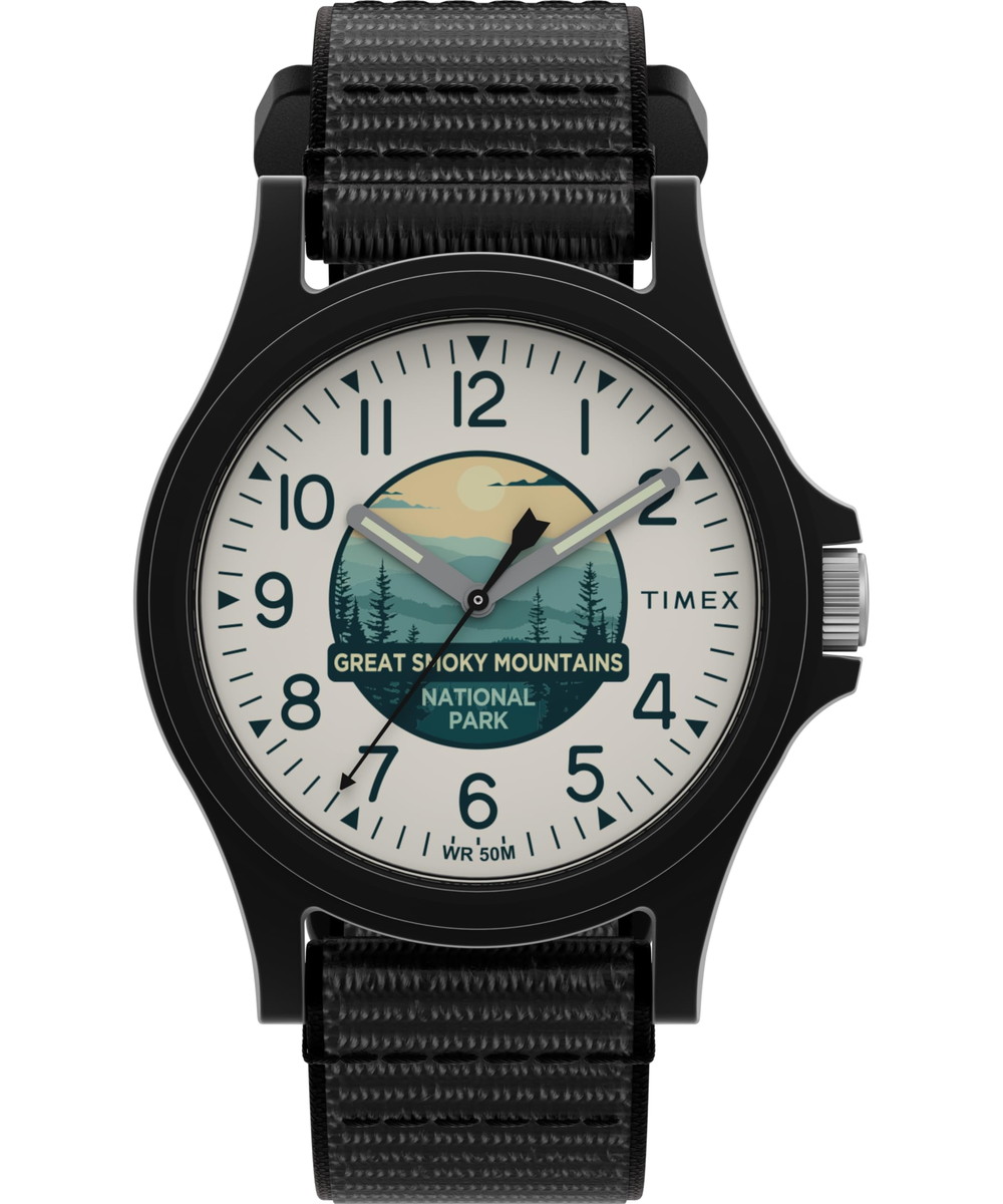 Timex ユニ一発やる Great Smokey Mountains National Park 40粍 ウォッチ - 黒いことFastwrap 皮膚軟化剤文字盤 黒いこと入れもの