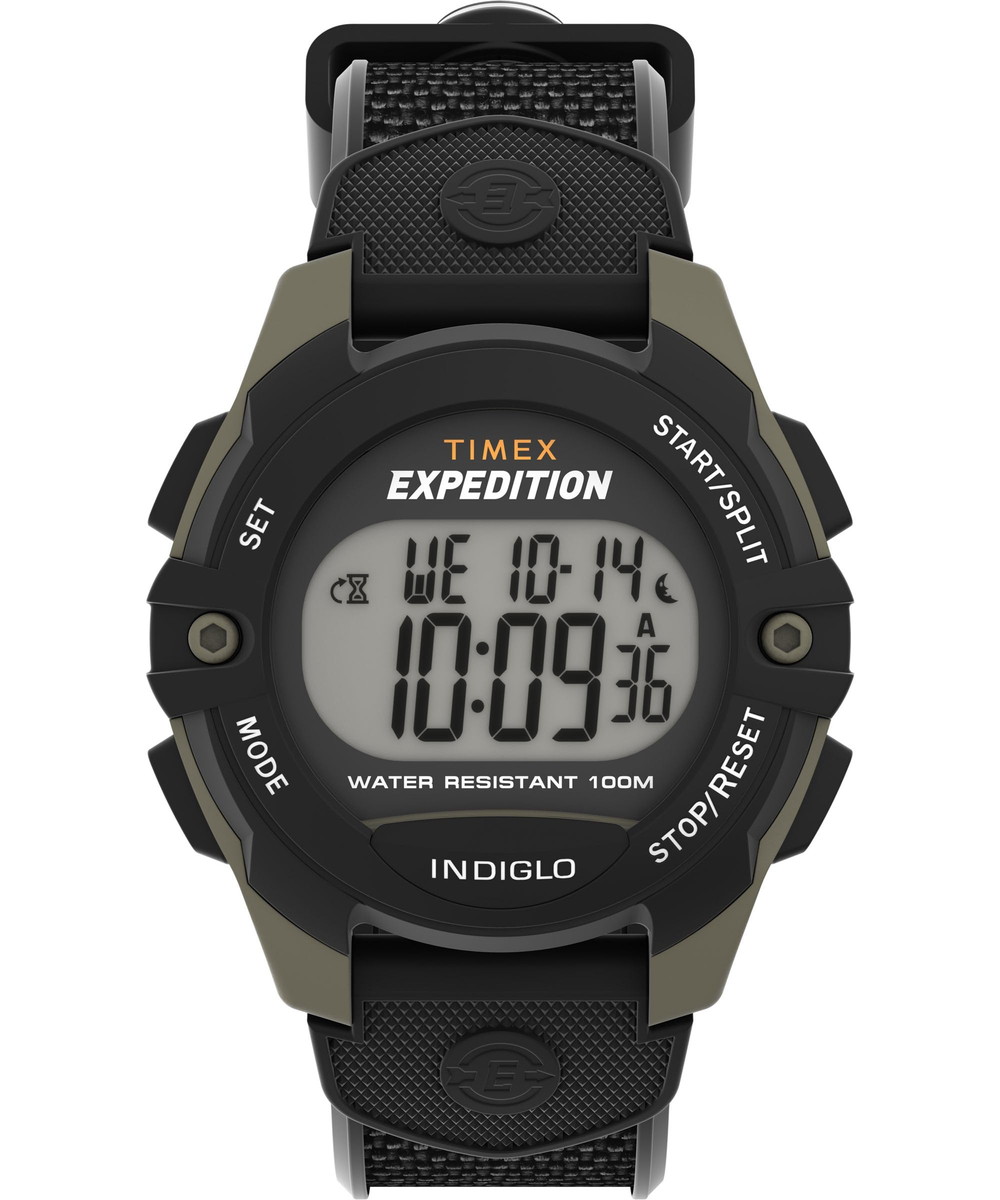 Timex メンズ Expedition 41mm 腕時計 ブラックストラップ デジタルダイアル グリーンケース