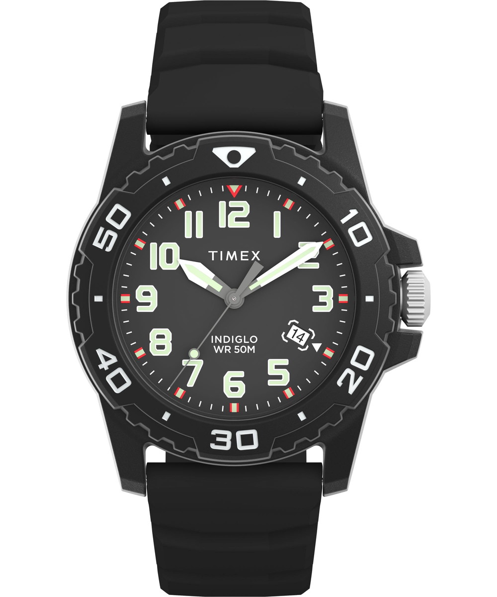 Timex メンズ Diver 42粍 ウオッチ - ブラックストラップ 黒いこと文字盤 黒いこと容れもの