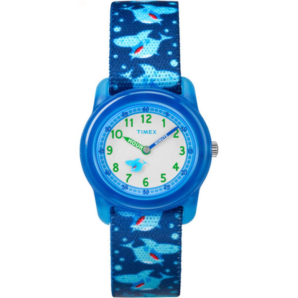 Timex ボーイズ TW7C13500 Time Machines ブルーシャーク エラスティックファブリックストラップウオッチ
