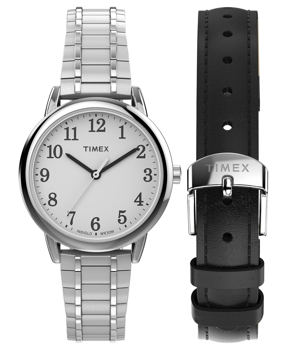 Timex レディース Easy Reader Classic 30粍 ウオッチ シルバートーンエクスパンションバンド (ボックス席書き割り) 白いこと文字盤 シルバートーンケース
