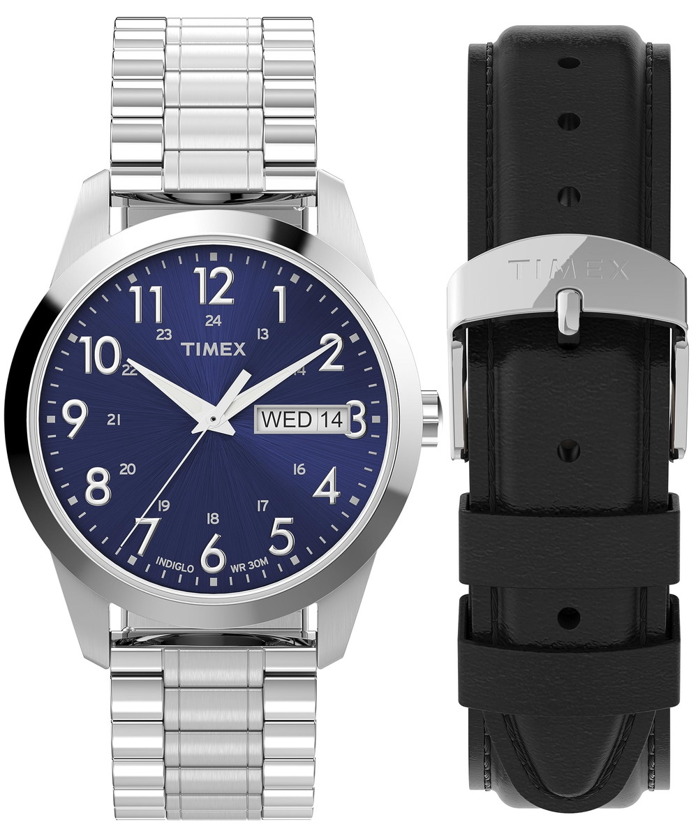 Timex メンズ South Street Sport 36粍 ウオッチ シルバートーンエクスパンションバンド 青碧文字盤 シルバートーンケース