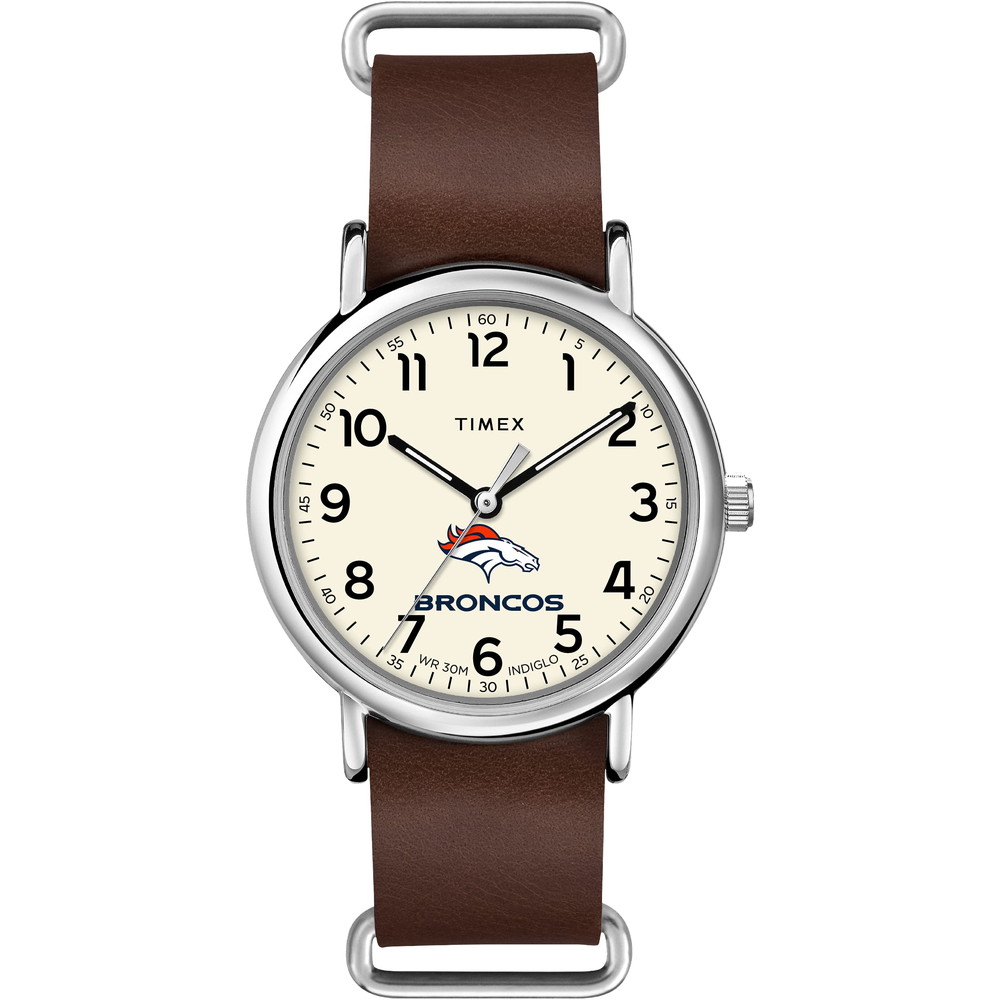 Timex Tribute メンズ NFL Weekender 40mm 腕時計 Denver Broncos ブラウン本革スリップスルーストラップ