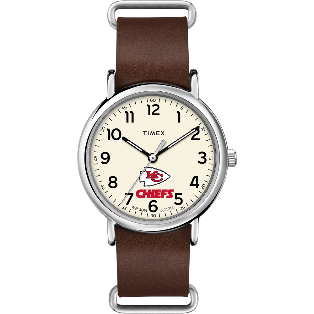 Timex メンズ NFL Weekender 40mm 腕時計 Kansas City Chiefs ブラウン本革スリップスルーストラップ
