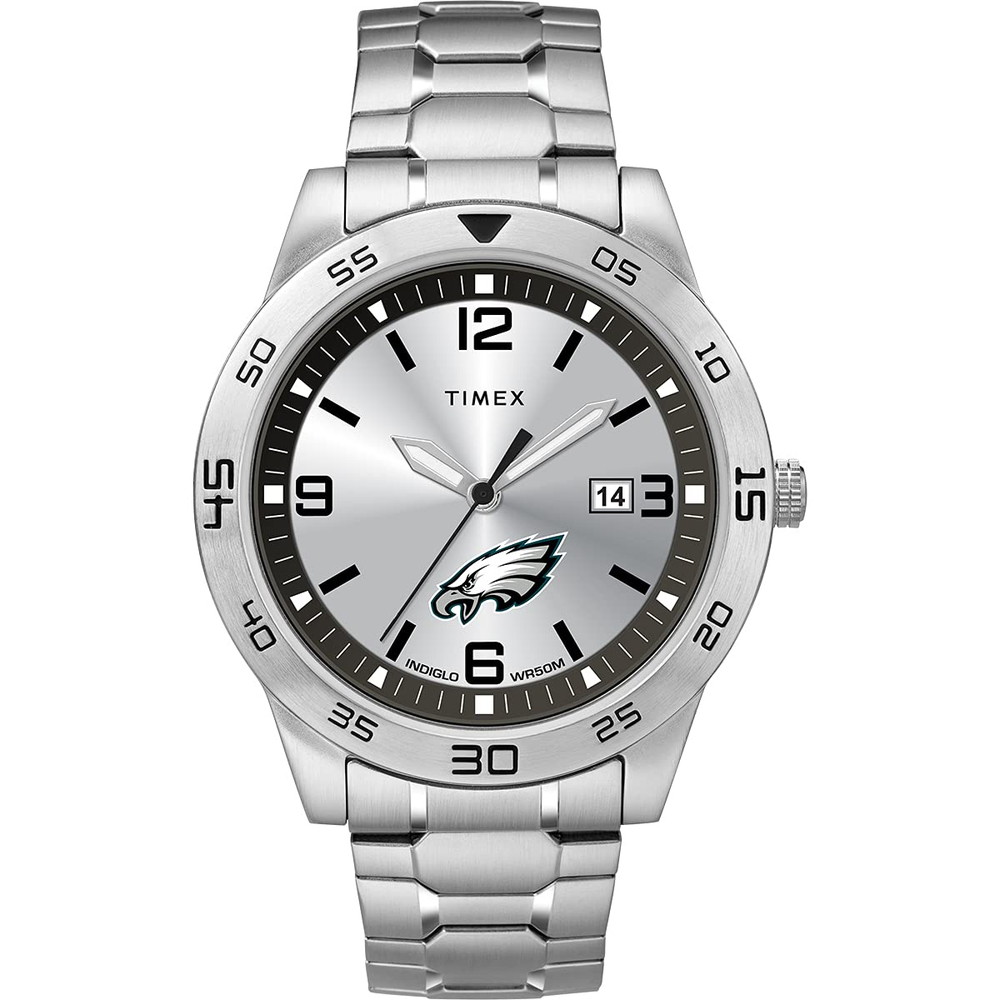 Timex メンズ NFL Citation 42mm 腕時計 Philadelphia Eagles ステンレススチールエクスパンションバンド
