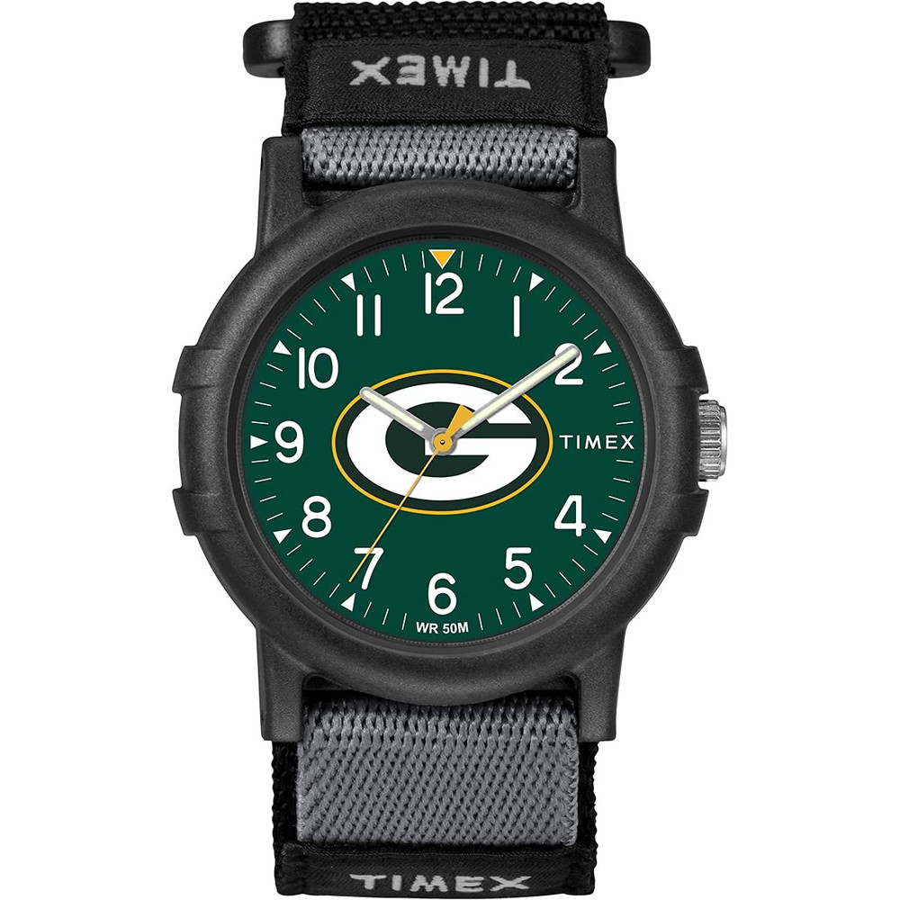 Timex NFL Recruit 38mm 腕時計 Green Bay Packers ブラックファブリックストラップ