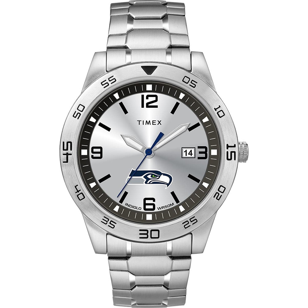 Timex Tribute メンズ NFL Citation 42mm 腕時計 Seattle Seahawks ステンレススチールエクスパンションバンド