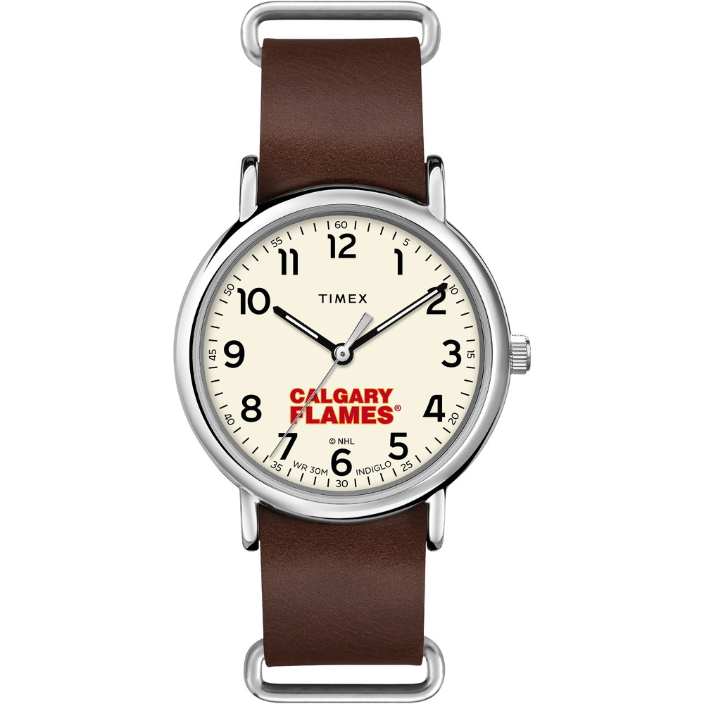 Timex Tribute メンズ NHL Weekender 40mm クォーツ レザーストラップ ブラウン 20 カジュアルウォッチ (モデル: TWZHFLAMUYZ) Calgary Flames