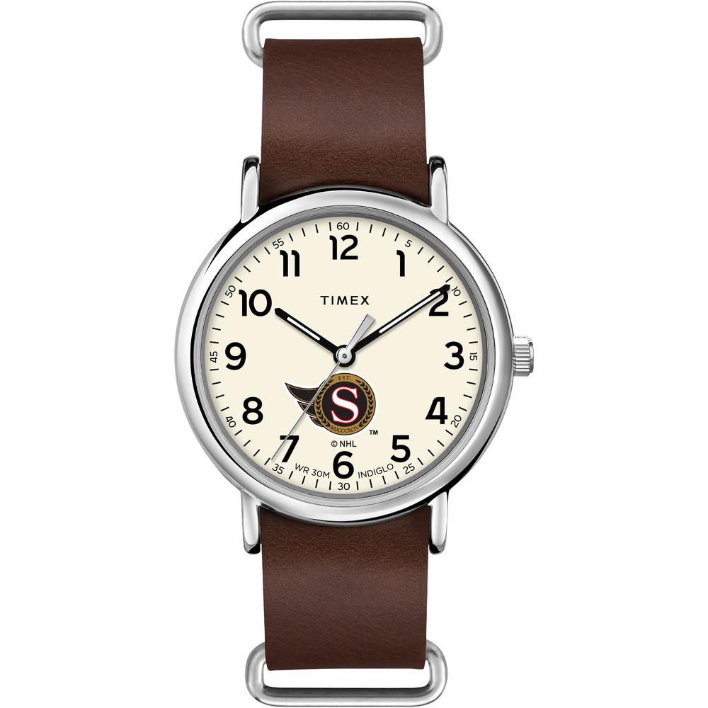 Timex メンズ NHL Weekender 40粍 ウオッチ - Ottawa Senators 赤銅色本革スリップスルーストラップ