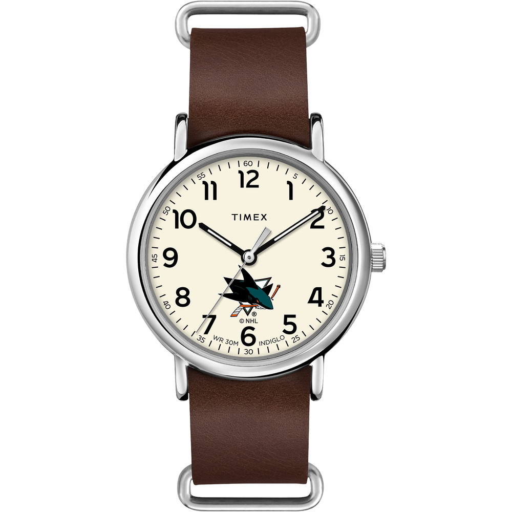 Timex メンズ NHL Weekender 40粍 ウオッチ San Jose Sharks 赤銅色本革スリップスルーストラップ