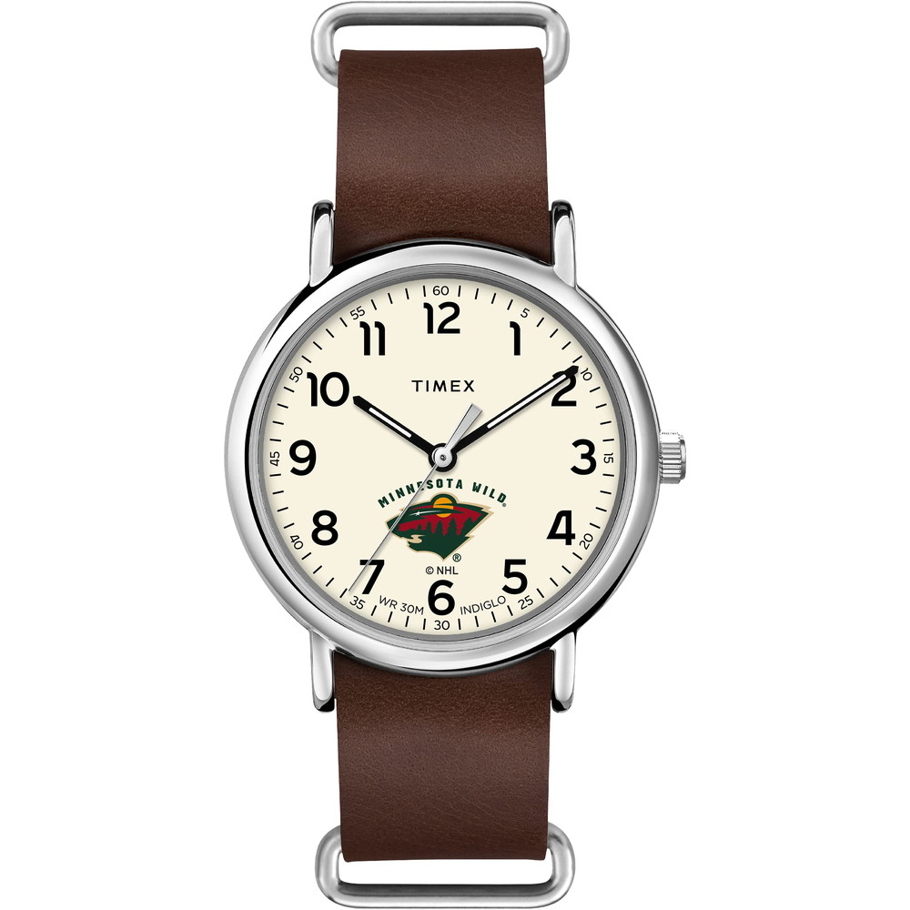 Timex Tribute メンズ NHL Weekender 40粍 石英 レザーストラップ 赤銅色 20 カジュアルウォッチ (ひな形: TWZHWILMUYZ) Minnesota Wild