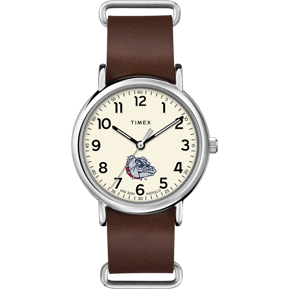 Timex メンズ Collegiate Weekender 40mm 腕時計 - Gonzaga Bulldogs ブラウン本革スリップスルーストラップ