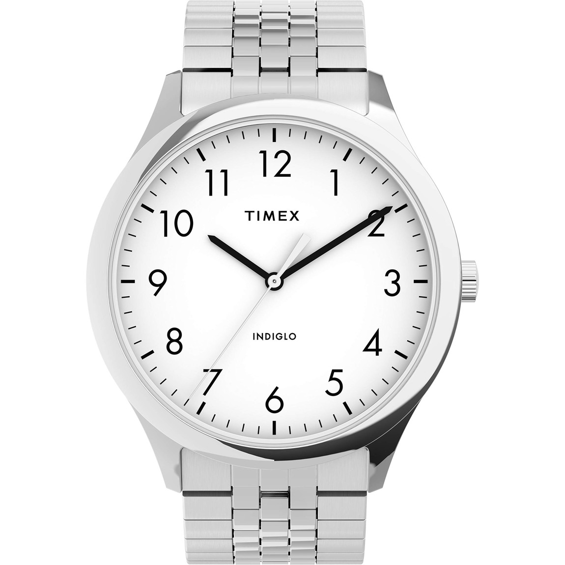 Timex メンズ Modern Easy Reader 40mm 腕時計 シルバートーンケース ホワイトダイアル エクスパンションバンド