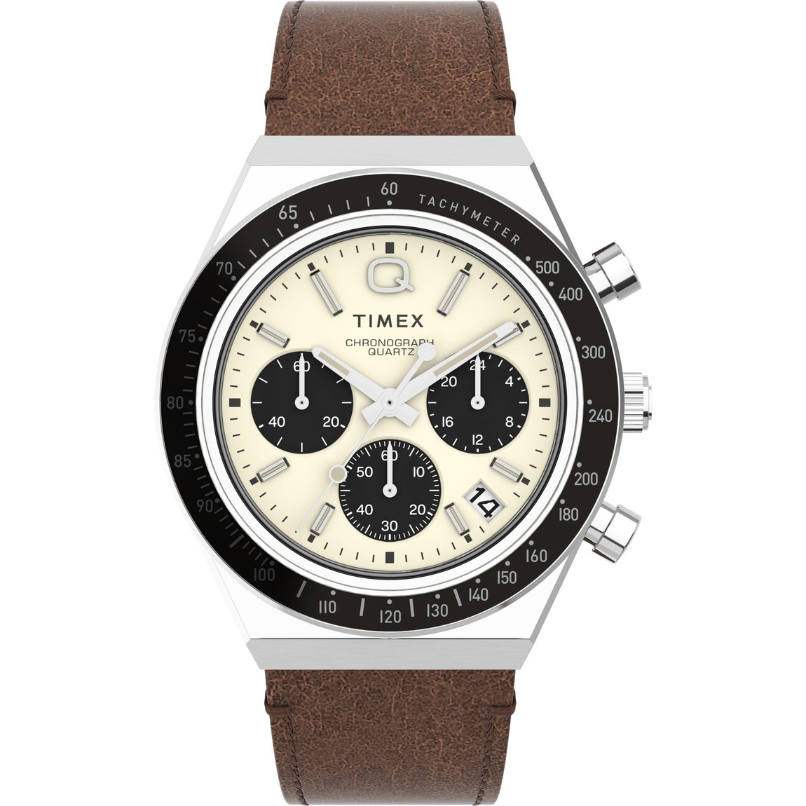Timex Q メンズ 40mm 腕時計 クリームダイアル シルバートーンケース ブラウンレザーストラップ クリーム ブラウン One Size 40 mm レザー 腕時計