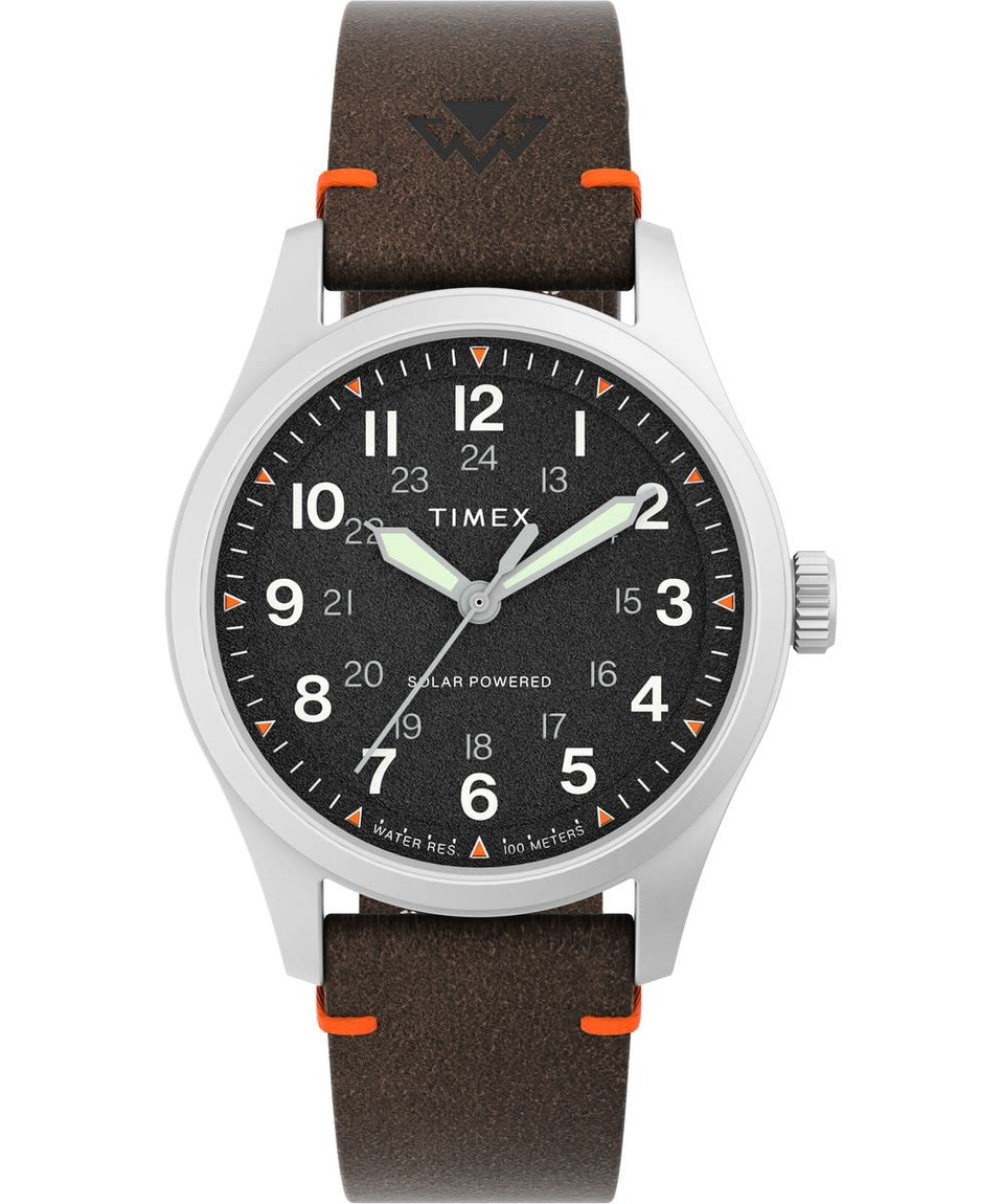 Timex メンズ Expedition North Field Solar 36mm 腕時計 ブラウンストラップ ブラックダイアル ステンレススチールケース
