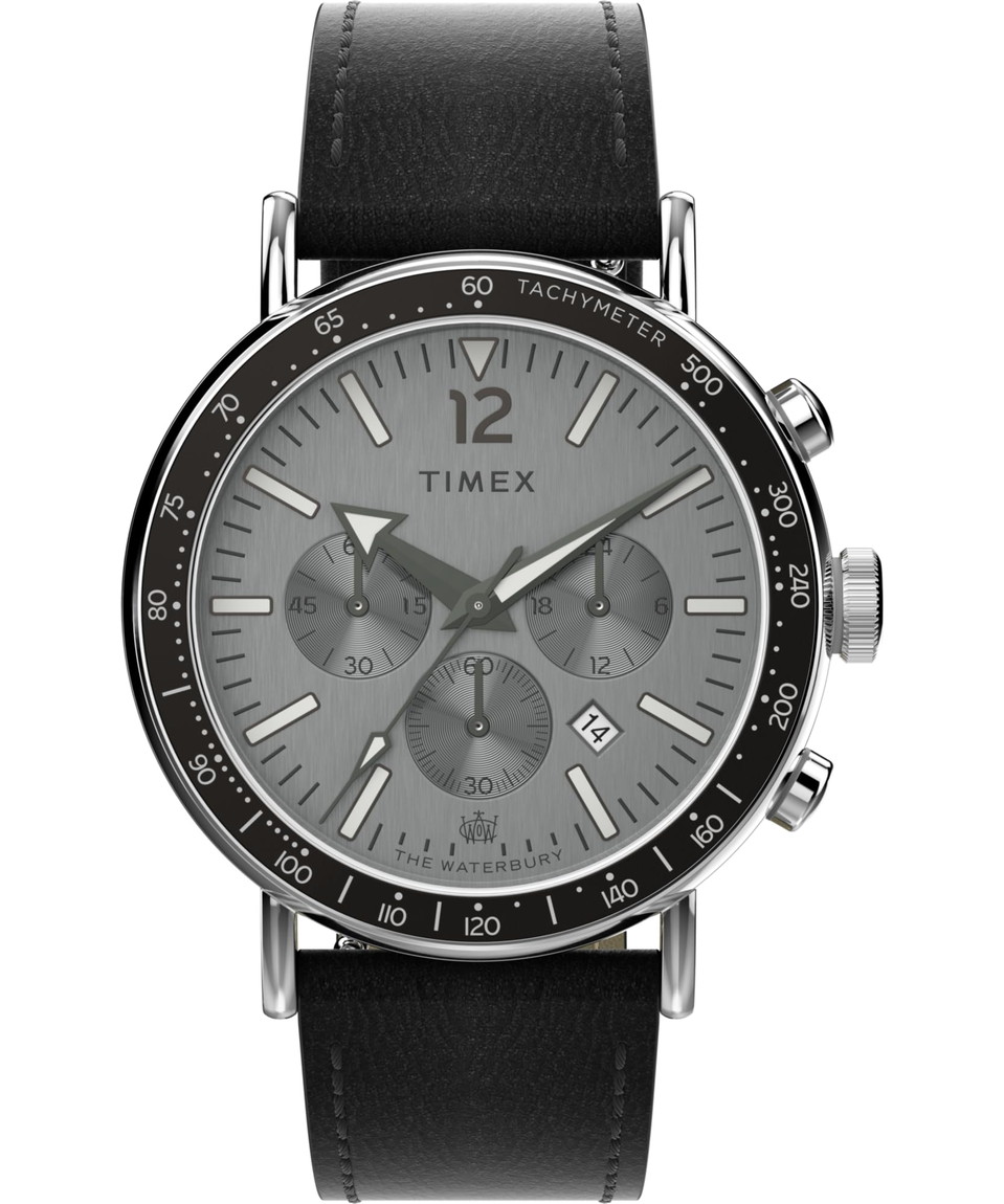 Timex メンズ Waterbury Standard 43粍 ウオッチ ブラックストラップ シルバートーンダイアル シルバートーンケース