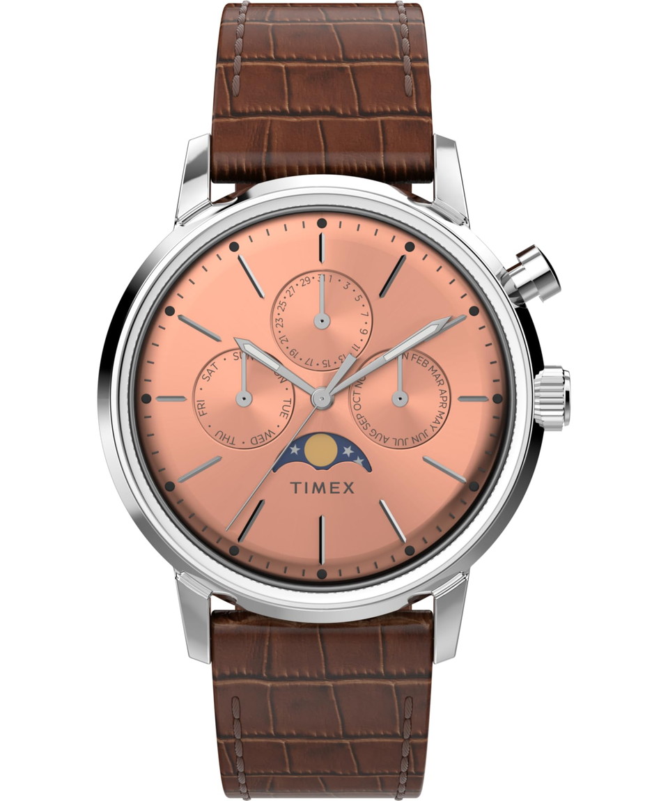 Timex メンズ Marlin Moon Phase 40mm 腕時計 ブラウンストラップ ローズゴールドトーンダイアル ステンレススチールケース 38,740円