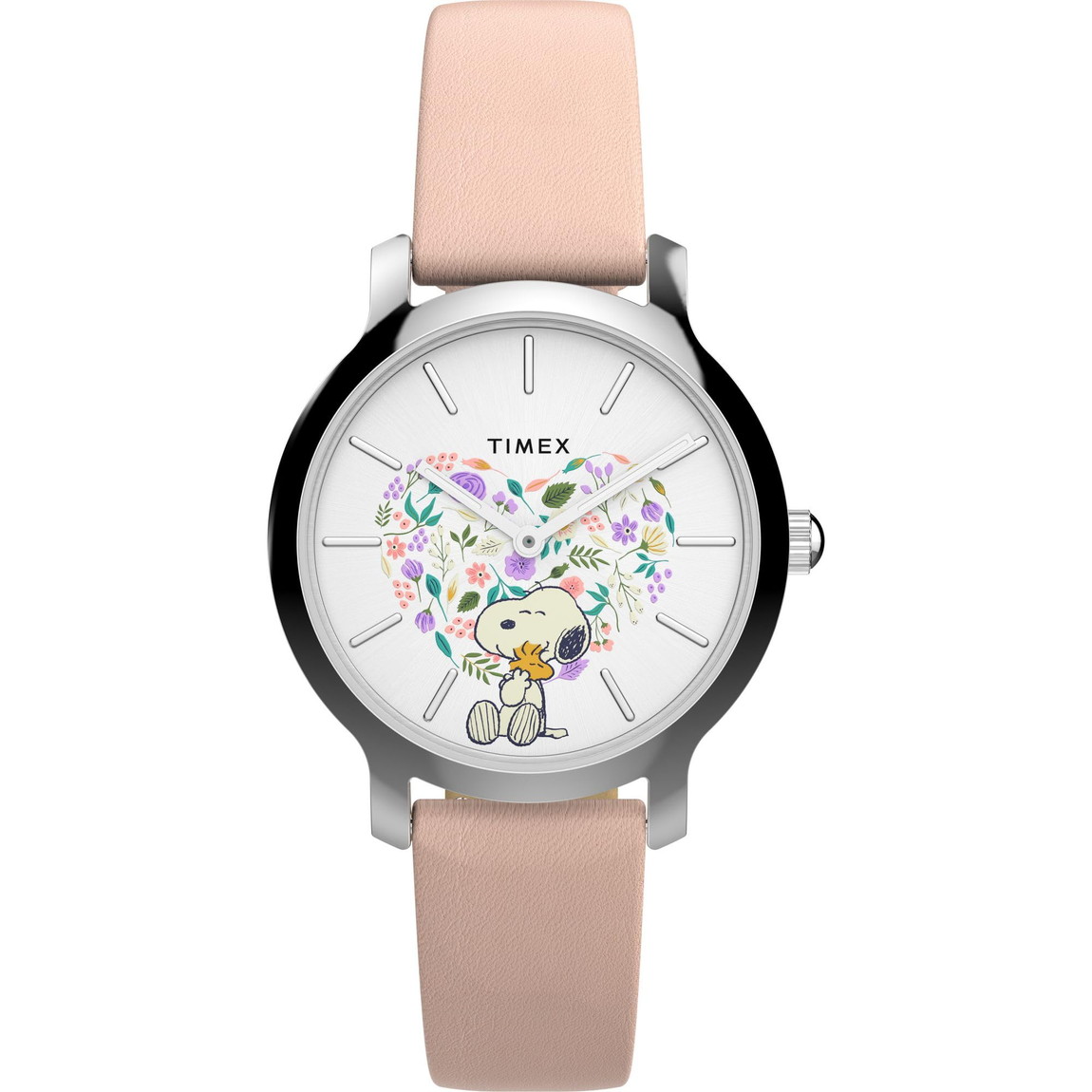 Timex レディース Peanuts Transcend 34粍 ウオッチ ブラウンストラップ シルバートーンダイアル シルバートーンケース
