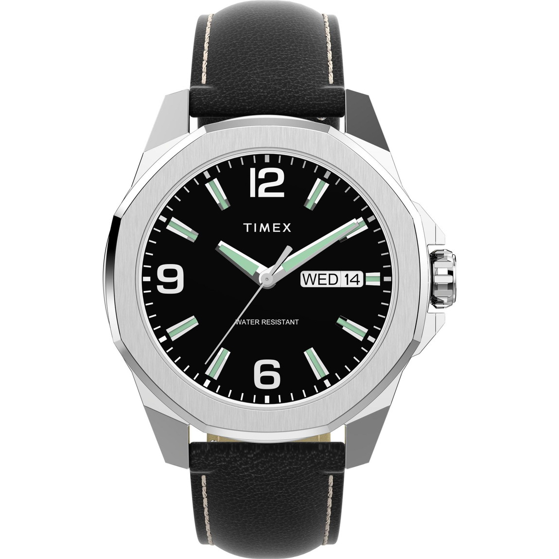 Timex メンズ Essex 46粍 ウオッチ ブラックストラップ 黒いこと文字盤 シルバートーンケース