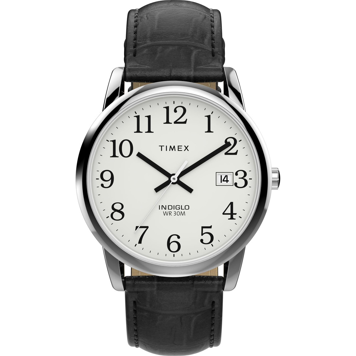 Timex メンズ Easy Reader 35粍 ウオッチ ブラックストラップ 白いこと文字盤 シルバートーンケース