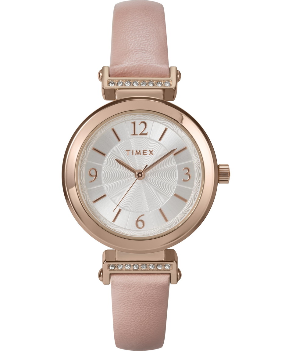 Timex レディース Main Street 31 粍 ウオッチ さくら色 レザーストラップ シルバートーンダイアル ローズゴールドトーンケース TW2W96300
